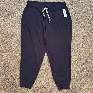 NWT DKNY Sport Black Logo Drawstring High Rise Joggers Sweatpants Pockets 1X